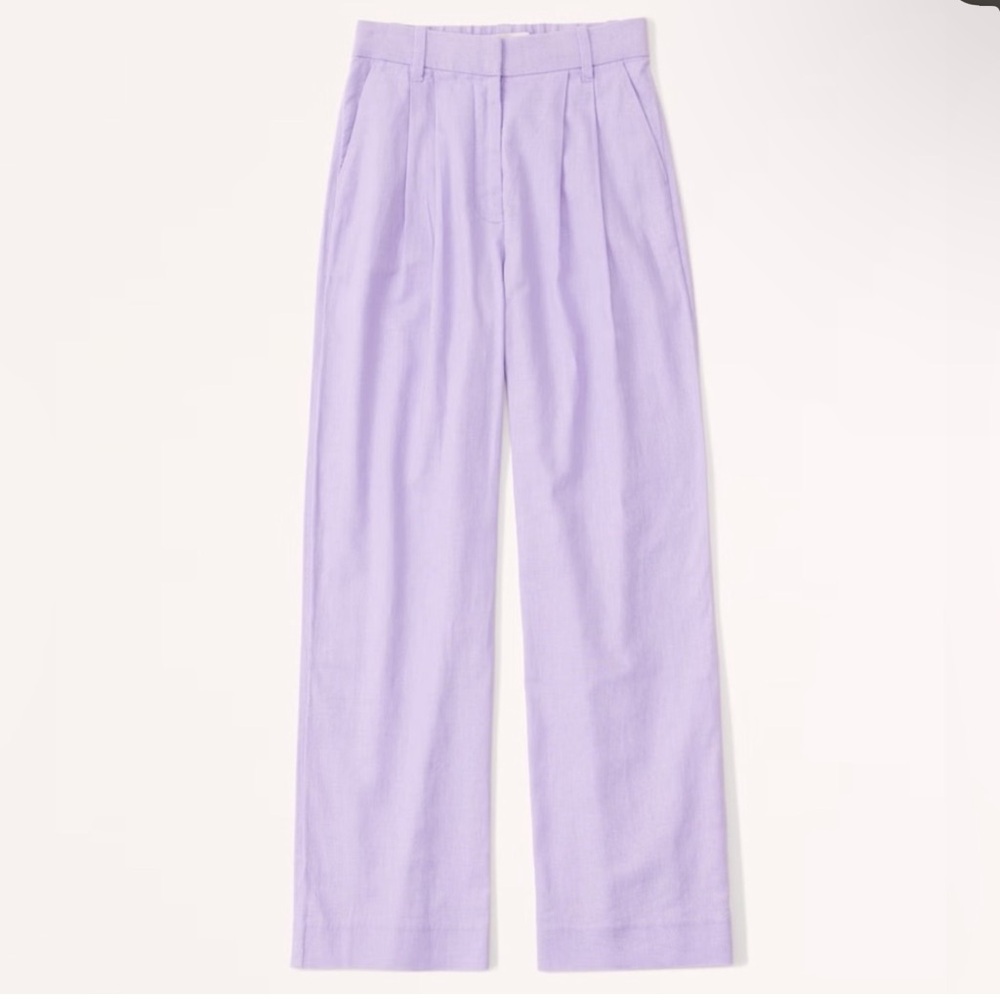 Abercrombie Linen Blend Wide Leg Tailored Pants Lavender MEDIUM